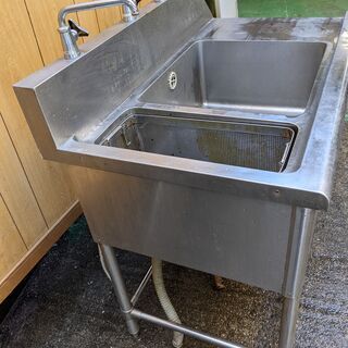 ソイルドシンク １槽シンク ダスト付き 調理台 蛇口3個付き 流し台 業務用 厨房 ソイルドシンク 1槽シンク ダスト付き 調理台 蛇口3個付き 流し台