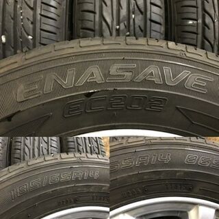 【DUNLOP ENASAVE EC202 185/65R14】夏タイヤ【DUFACT 社外 14インチ 5.5J4HPCD100+42】バリ溝 モビリオ等　(VTD379) クレジットカード QR決済可能