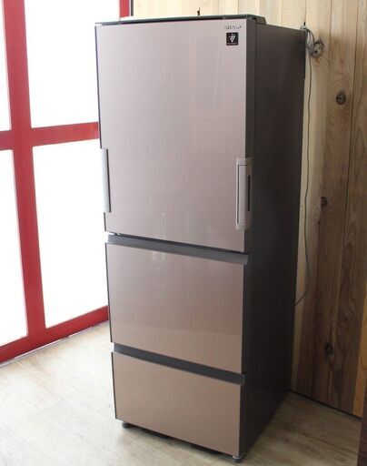 店R610)【美品】SHARP ノンフロン冷凍冷蔵庫 SJ-GW35C 2017年製 メタリックブラウン どっちもドア 高濃度プラズマクラスター 3ドア