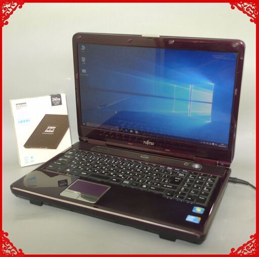 送料無料 新品SSD240GB ノートパソコン 中古動作良品 15.6型 富士通 NF/G50 Core i3 4GB DVDRW 無線 Windows10 テンキー Office クリムゾン
