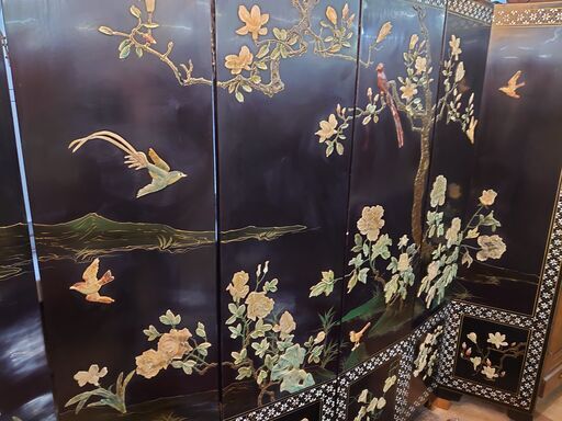 販売価格見直し済!【愛品倶楽部柏店】年代物 玉石 螺鈿装飾 6連衝立 販売価格見直し済!【愛品倶楽部柏店】年代物 玉石 螺鈿装飾 6連衝立