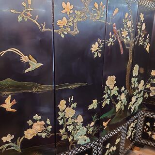 販売価格見直し済！【愛品倶楽部柏店】年代物　玉石　螺鈿装飾　6連衝立