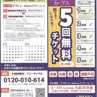 フィットネス　カーブス　５回無料券が１枚につき１００円　2021...