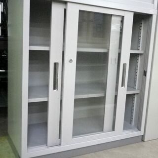 ITOKI ガラス引戸型 書庫 横88×高88×奥40cm 3段 鍵付き イトーキ 保管庫 オフィス家具 事務用品 収納 HNG-33WN-WE グレー 札幌 厚別店