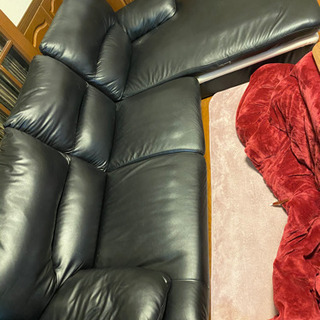 本革3人掛けローソファー