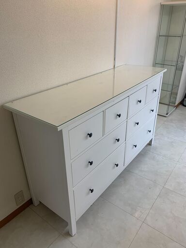 【¥8,000】IKEA HEMNES チェスト(引き出し×8)＋ガラストップのセット