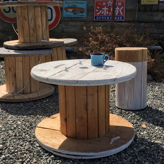 【ネット決済】木製　電気ドラムテーブル(天板白) 屋外テーブル ...