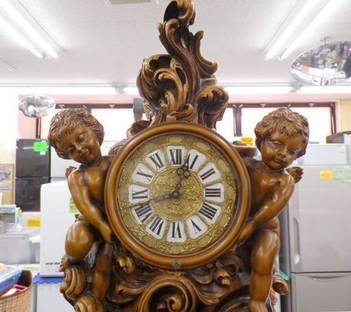 札幌市内限定 イタリア製 ホールクロック ロココ様式 置き時計 重錘式 分銅式 柱時計 天使 細密彫刻 高さ202cm 西岡店