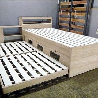 〇 札幌 親子ベッド スライド式 収納可能 シングルベッド マットレス付  2口コンセント付 シングルベット ２段ベッド 本郷通店
