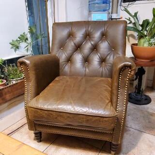 チェスターフィールド　1人掛けソファ　総革