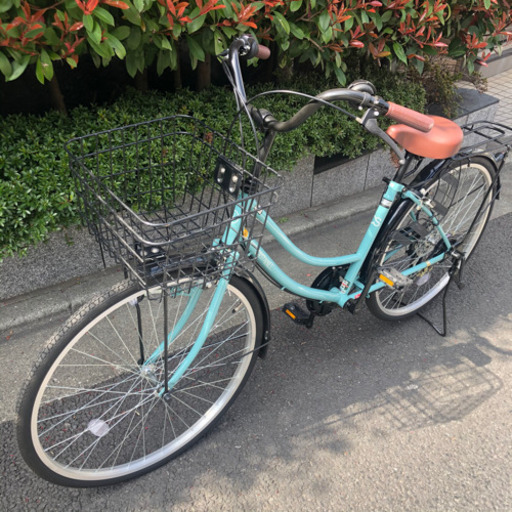 自転車 6段変速 大きいカゴ付き