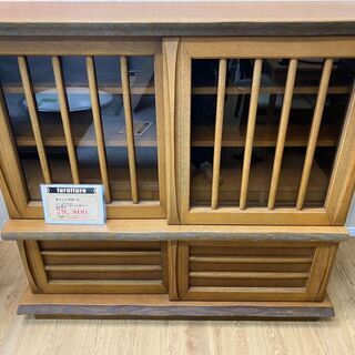 　利用可能　ダイニングボード　処分セール　シラカワ木工　和魂　和風モダン　無垢食器棚　キッチンボード　食器棚　棚　本棚　家具　プラクラ南9条店G