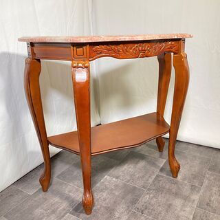 コンソールテーブル 大理石風天板 石天板 茶 猫脚 アンティーク 中古品