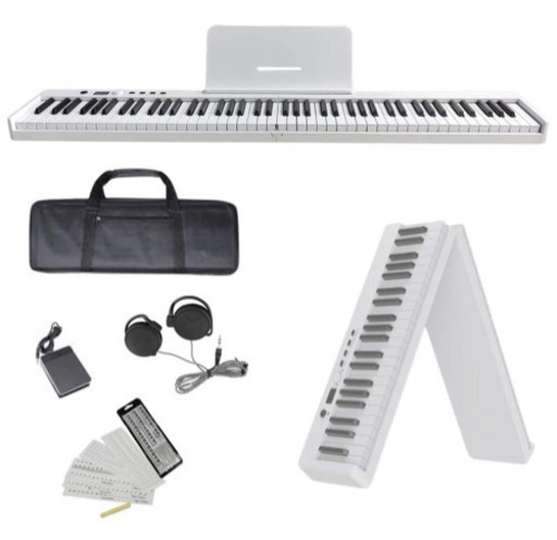 【最終値下げ】ニコマク NikoMaku 電子ピアノ 88鍵盤 折り畳み式 SWAN-X 白 ピアノと同じ鍵盤サイズ コンパクト 高音質 軽量 充電型 MIDI対応 ペダル ソフトケース 鍵盤シール