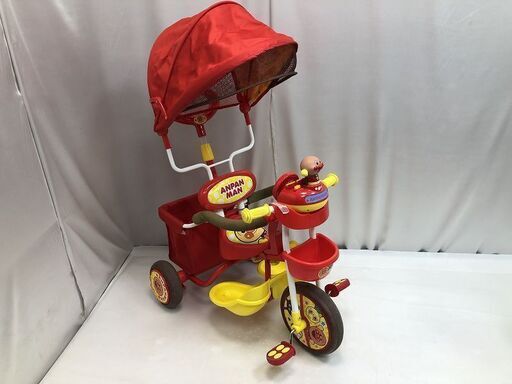 ★ 発送可 ★ ブザー付おでかけ三輪車 それいけ！アンパンマン デラックスII レッド ②