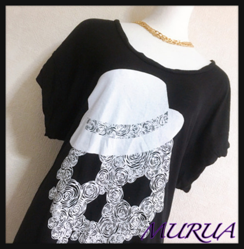 ご購入者様決定[MURUA]スカル カットソー 黒 ドクロ Tシャツ LサイズOK