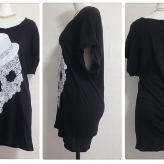 ご購入者様決定[MURUA]スカル カットソー 黒 ドクロ Tシャツ LサイズOK  
