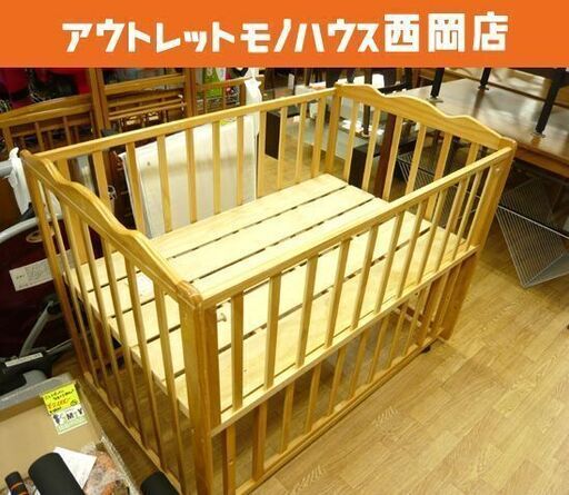 ベビーベッド 子供用ベッド 3段階 高さ調整 幅124×奥行78×高さ92㎝ 乳幼児 キャスター付き 収納付き 札幌市 西岡店