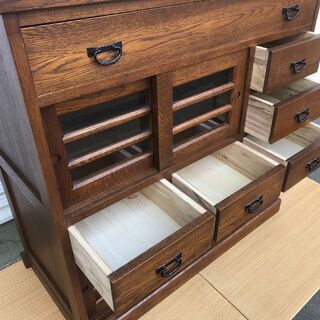 民芸家具 / 勇峰工芸 ◇帳場箪笥 / 夢時計□ H100×W96 cm ◇
