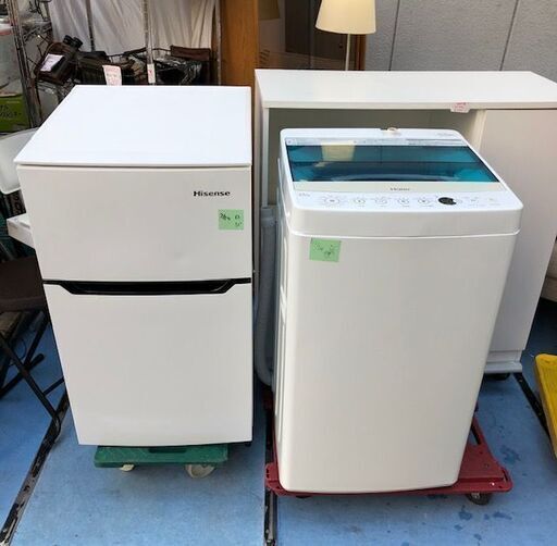 ☆中古 激安!   冷蔵庫と洗濯機の春の応援セット！！　HIsense 2ドア冷蔵庫　HR-B95A  2017年製 　Haier 全自動洗濯機　JW-C45A  2018年製　セット特別価格￥17,000!!