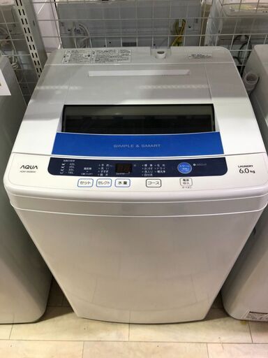 洗濯機　アクア　6K　AQW-S60B（W)　2013年