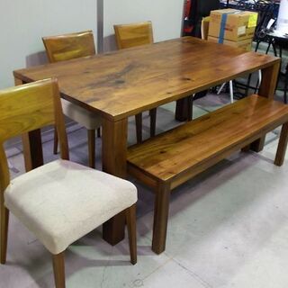 ◇アクタス ダイニングセット 150cm イス×3 ベンチ×1 ウォールナット 