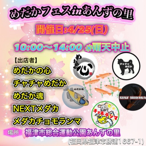 めだかフェスinあんずの里 宗像市総合運動公園 Cyomoranma 東郷の地域 お祭りのイベント参加者募集 無料掲載の掲示板 ジモティー めだかフェスinあんずの里 宗像市総合運動公園 Cyomoranma 東郷の地域 お祭りのイベント参加者募集 無料掲載の掲示板 ジモティー