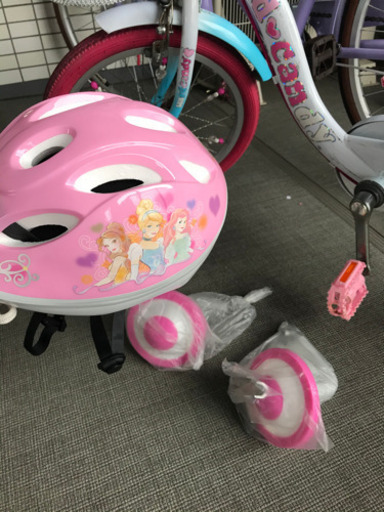 自転車　子供　ピンク　【18型】｛補助輪あり、ヘルメット付き｝