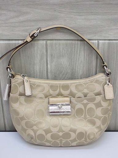 ss2310　コーチ　ハンドバッグ　43740　SV/Khaki　カーキ　COACH　ベージュ　キャンバス　コンパクト　鞄　かばん
