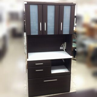 J507 ニトリ 食器棚 キッチンボード RIPE（ライプ） 90KBH-DBR ダークブラウン 880×400×1800 クリーニング済み