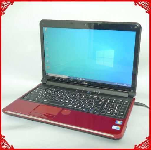 【送料無料】希少レッド限定商品 ノートPC 中古 15.6型 富士通 AH53/C Core i3 4GB 640GB DVDマルチ カメラ 無線 Windows10 LibreOffice