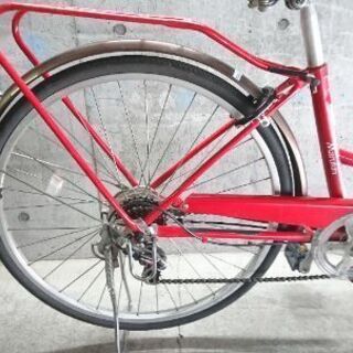 自転車中古 CATERADO マルキン 6段変速 オートライト カゴリアキャリア付き 鍵新品 タイヤ26インチ カラーレッド 自転車中古 CATERADO マルキン 6段変速 オートライト カゴリアキャリア