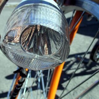 自転車 26インチ 6段変速 鍵付き ライト オレンジ カゴ有り シティ