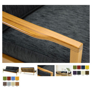 天然木　特注国内ハンドメイド生産　ファブリック　ソファ 3脚タイプ