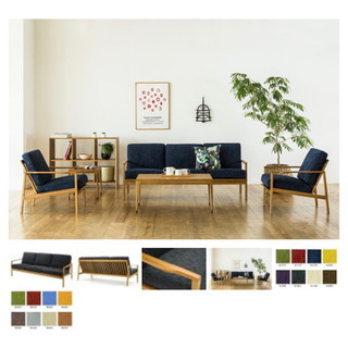 天然木　特注国内ハンドメイド生産　ファブリック　ソファ 3脚タイプ