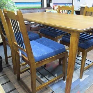 １周年感謝セール！新品アウトレット！ヴィンテージ調デニムチェアダイニング５点セット・インダストリアル