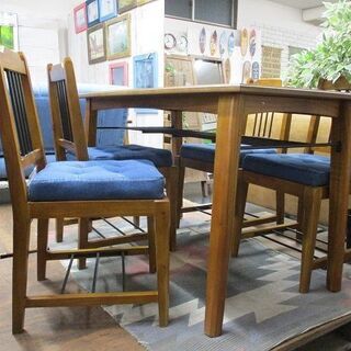 １周年感謝セール！新品アウトレット！ヴィンテージ調デニムチェアダイニング５点セット・インダストリアル