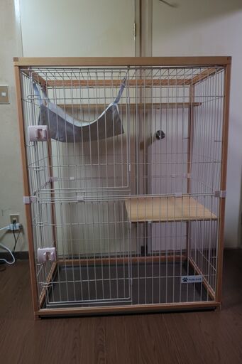 キャットケージ ハンモック付き　2段 木製