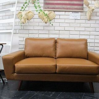 新品！アウトレット！カッコイイ！ヴィンテージ調キャメルソファ２Pバイキャスト