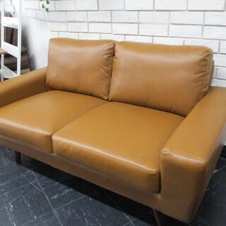 新品！アウトレット！カッコイイ！ヴィンテージ調キャメルソファ２Pバイキャスト