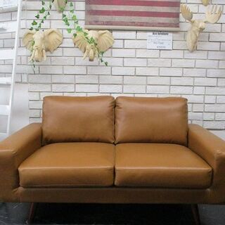 新品！アウトレット！カッコイイ！ヴィンテージ調キャメルソファ２Pバイキャスト