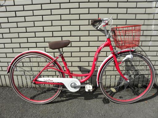 【シティサイクル】ママチャリ　26インチ　赤　レッド　オートライト