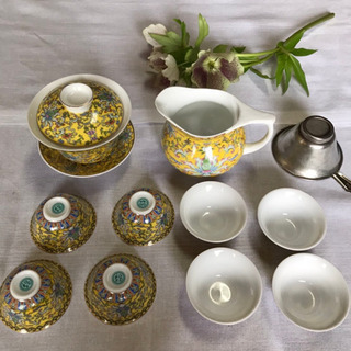 【ネット決済・配送可】【ほぼ新品！】中国陶器　中国茶器セット　茶器