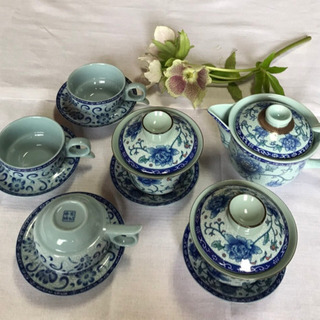【ネット決済・配送可】【ほぼ新品！】中国陶器　中国茶器セット　茶器 