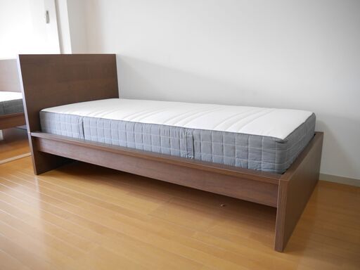 シングルベッド＋マットレスセット IKEA イケア MALM マルム マットレス HVGホーヴォーグ ベッドフレーム マットレス 中古品　受け渡し