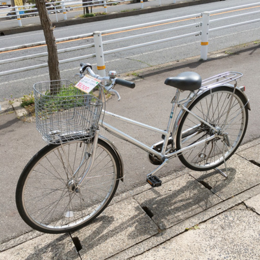 自転車☆シティサイクル☆26インチ☆変速ギア付き☆シルバー☆中古品