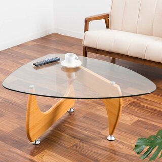 デザイナーズ曲線美テーブル ガラスと木目の融合+HAKUBA 額...