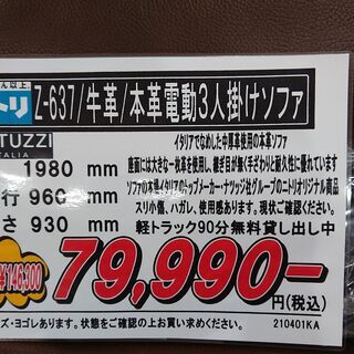 ニトリ｜NATUZZI｜Z-637｜牛革｜3人掛本革電動リクライニングソファ