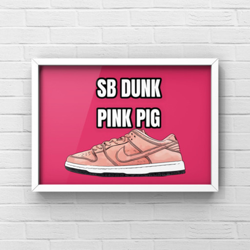 35 Nike Sb Dunk Low Pink Pigナイキ エスビーダンクロー ピンクピグオマージュアートポスター フレーム付き ネオンさん 武蔵塚の靴 スニーカー の中古あげます 譲ります ジモティーで不用品の処分