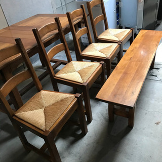 取引場所　南観音　A 2104-092 ダイニングテーブル パイン材　チェア4個　ベンチセット